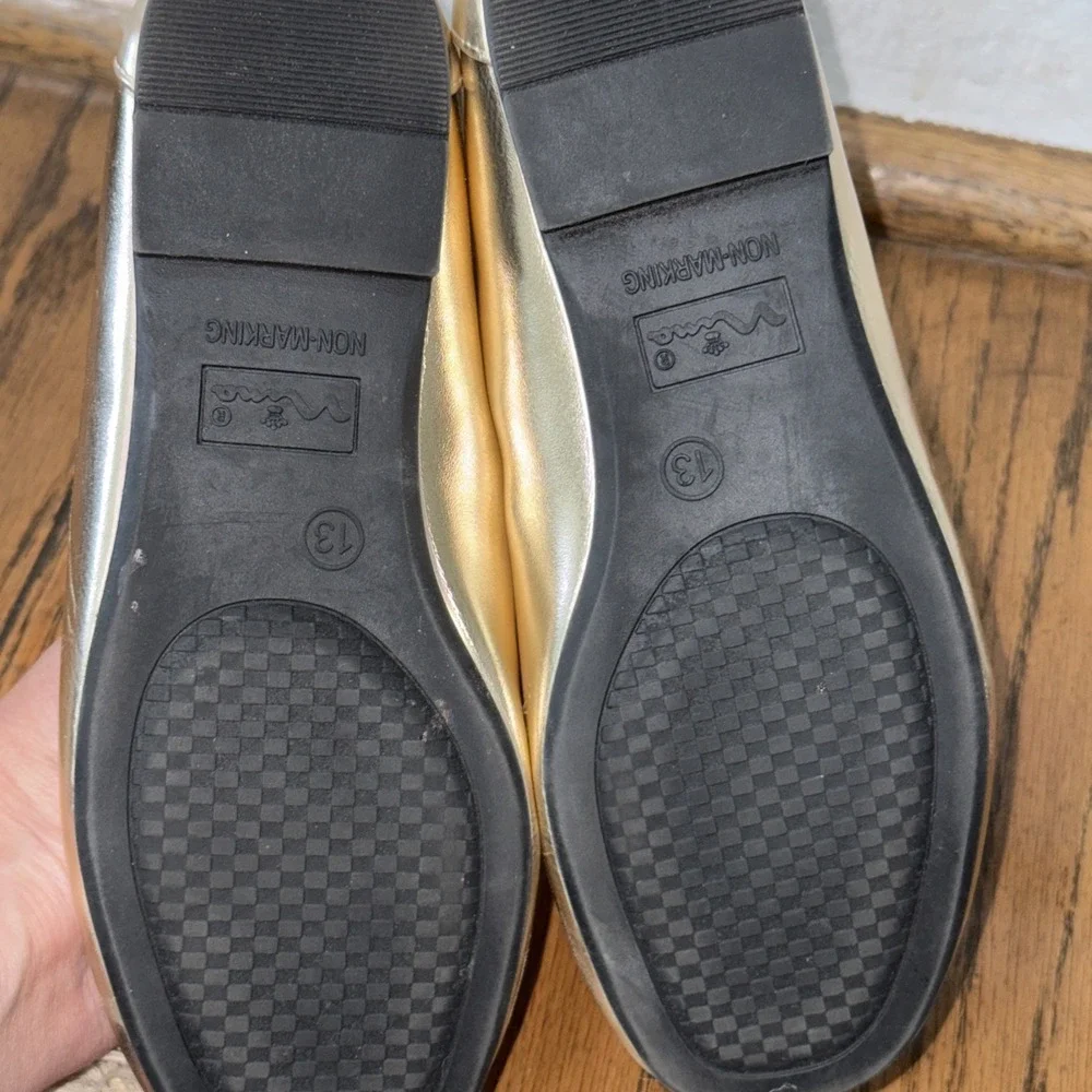 Nina Girls Dress Shoes‎ Ballet Flats Gold Metallic Leather Marissa Size 13M